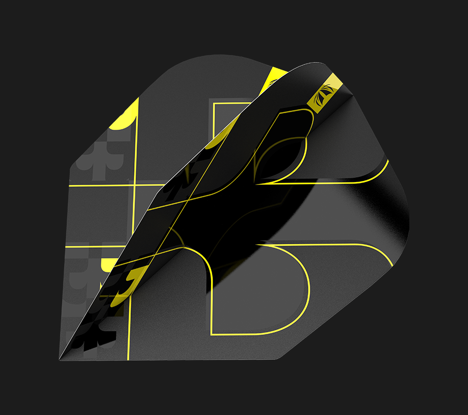 Angled view of the Bolide Void edition dart flights.