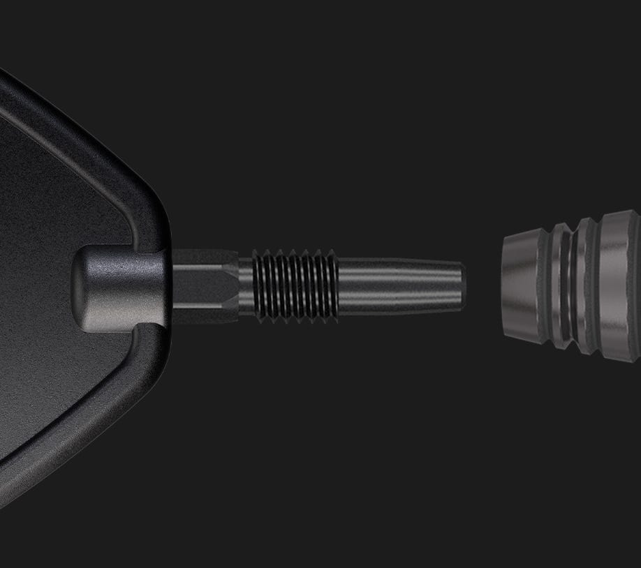 Close-up view of the Bolide Void dart barrel and its use of Target's Swiss Point Technology.
