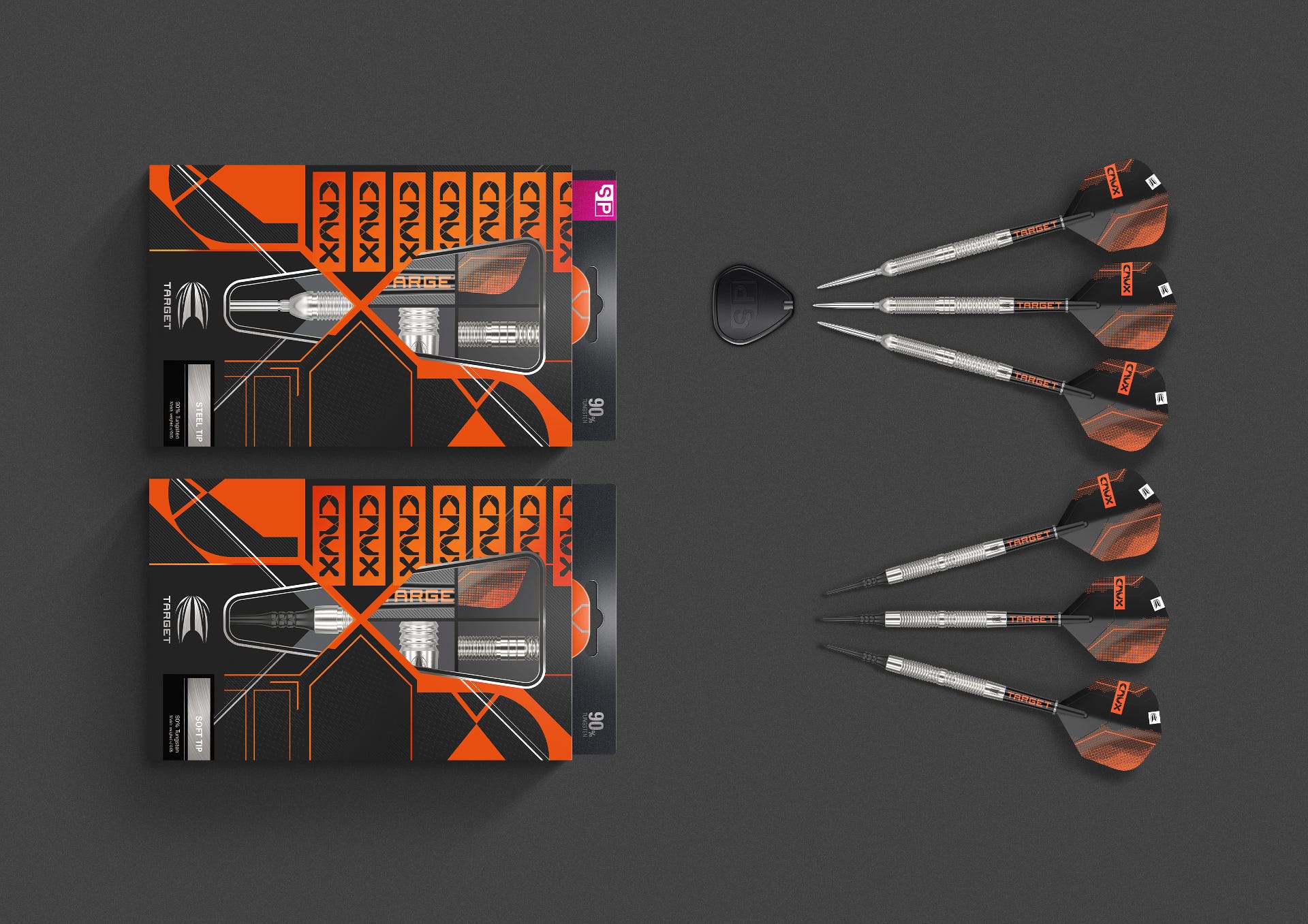 The CRUX steel tip and soft tip darts box contents