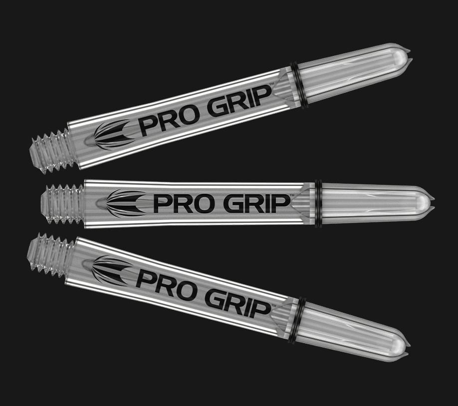 The Chris Dobey G1 uses Pro Grip dart shafts in clear colourway.