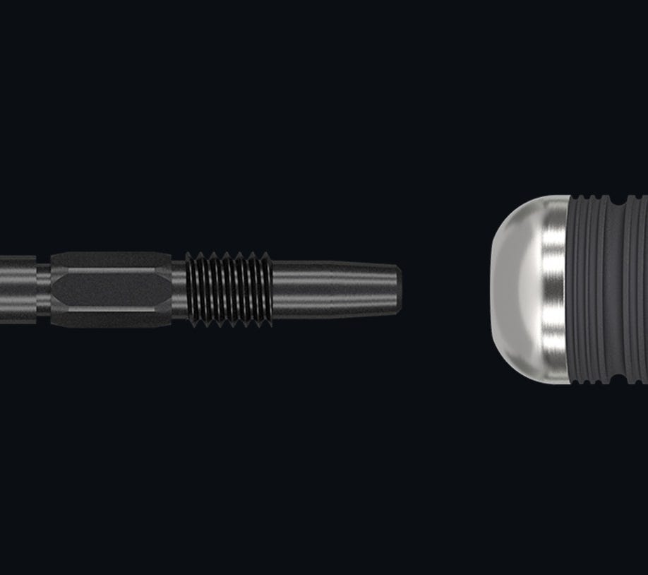 Close-up of the Swiss Point Technology used on the Hollywood Action Steel Tip Darts.