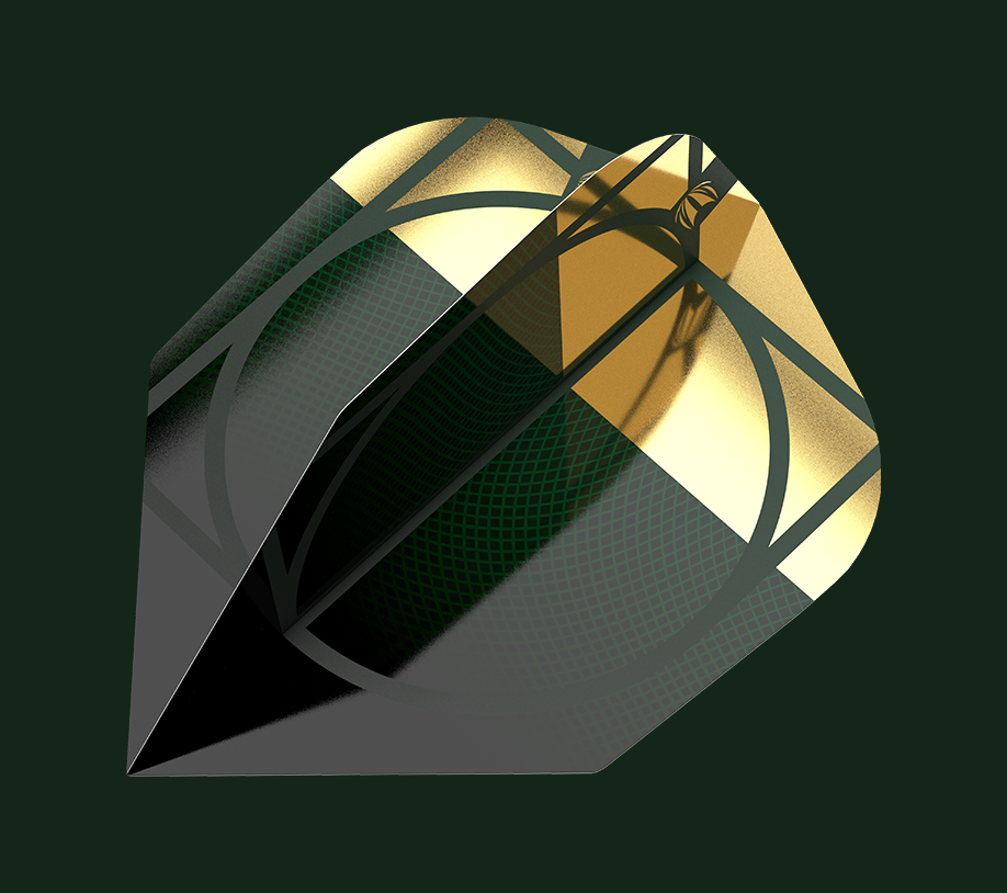 Angled view of the Cult Envy edition dart flights.