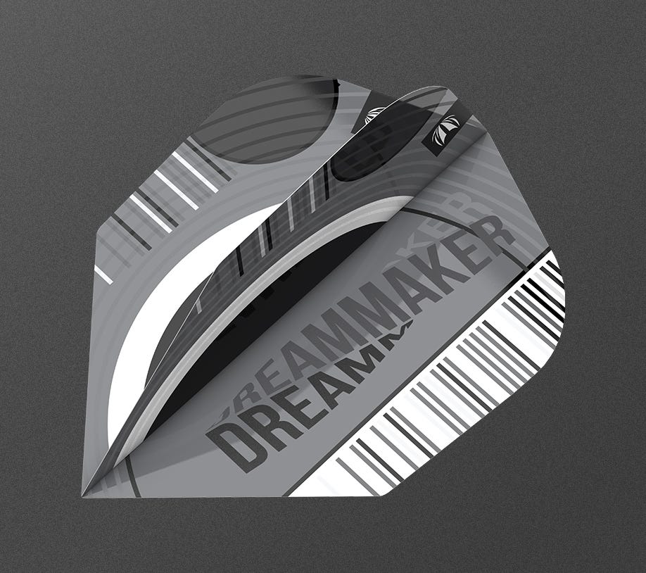 Angled view of the Dimitri Van den Bergh x Echo edition No.6 dart flights.
