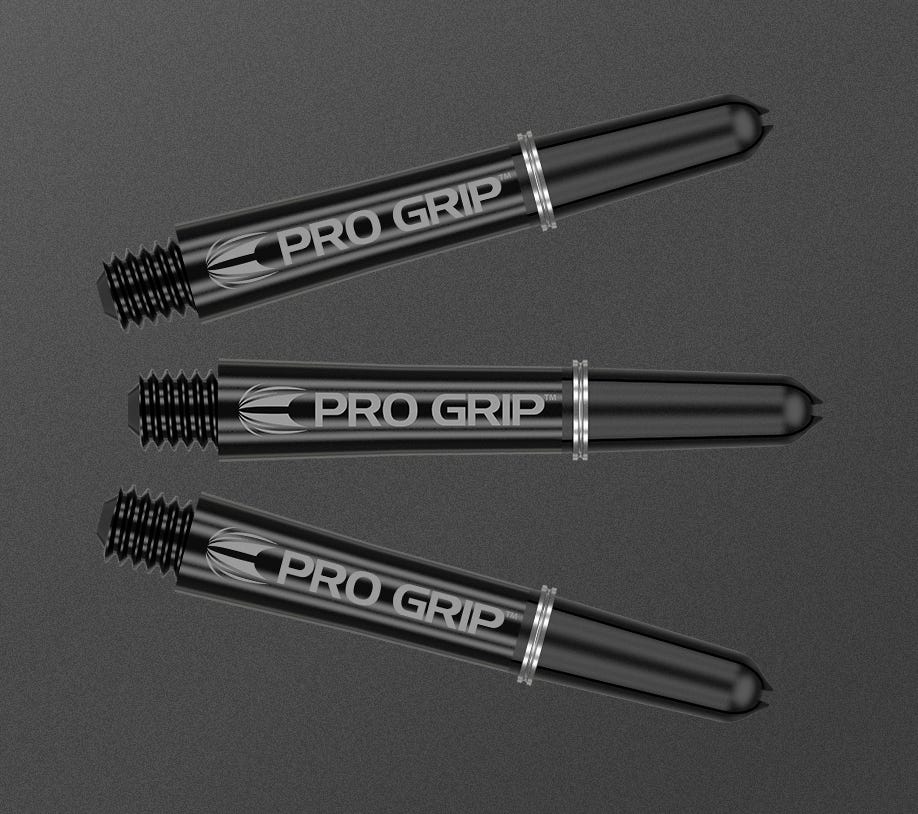 Dimitri Van den Bergh x Echo includes a set of Pro Grip dart shafts in black.