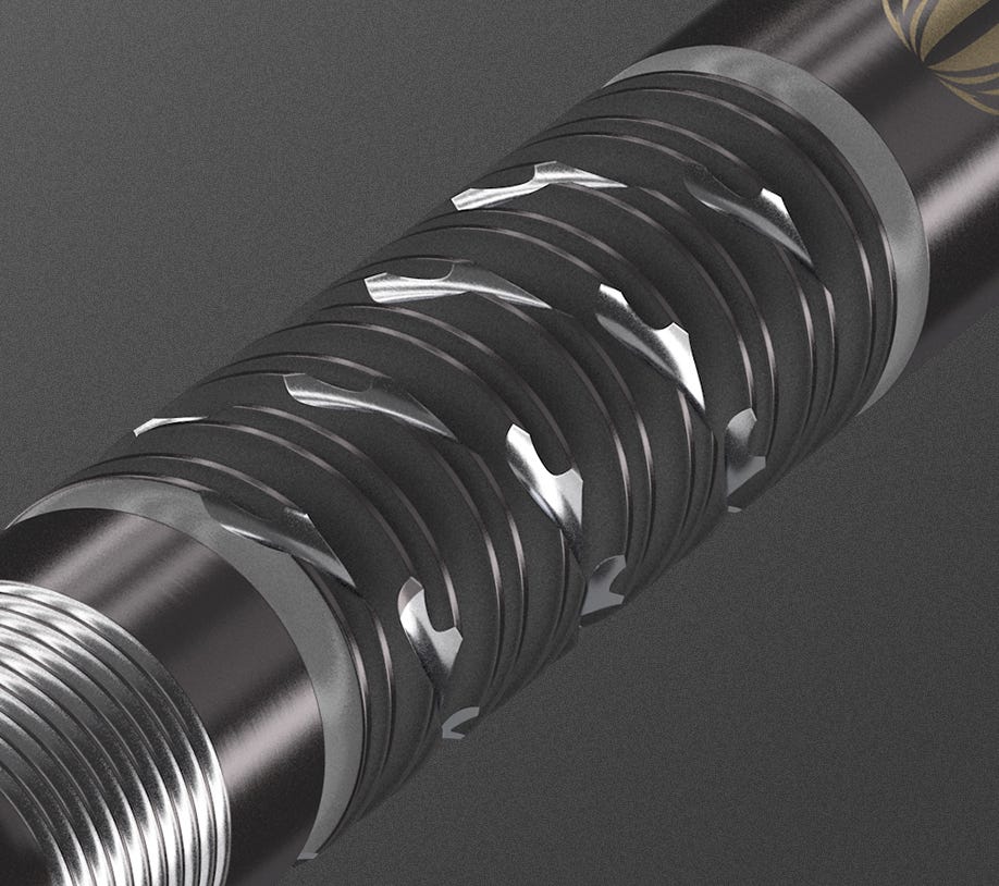 Close-up view of the Dimitri Van den Bergh x Echo dart barrel.