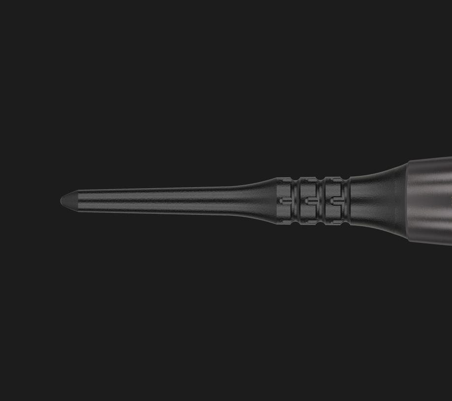 Close-up view of the Pixel Tips used on the Scott Williams Black soft tip darts.