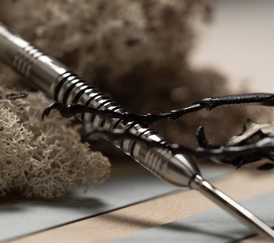 Close-up of the EXO Steel Tip Darts barrel and the Swiss Point.