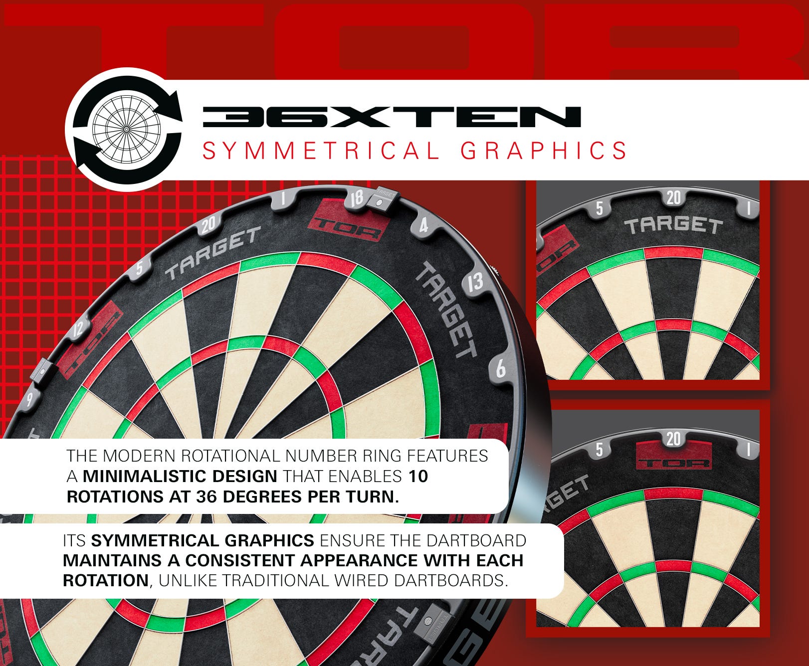 TOR Dartboard - 36xTEN - Rotate the dartboard 10 times without disrupting the aesthetic.