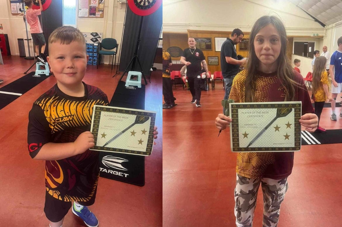 Cefn Cribwr Darts Academy youth players holding certificates