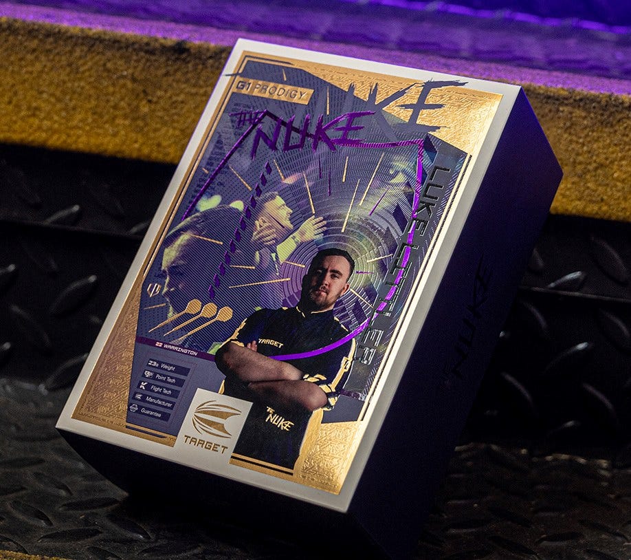 Full view of the Luke Littler G1 Prodigy box art.