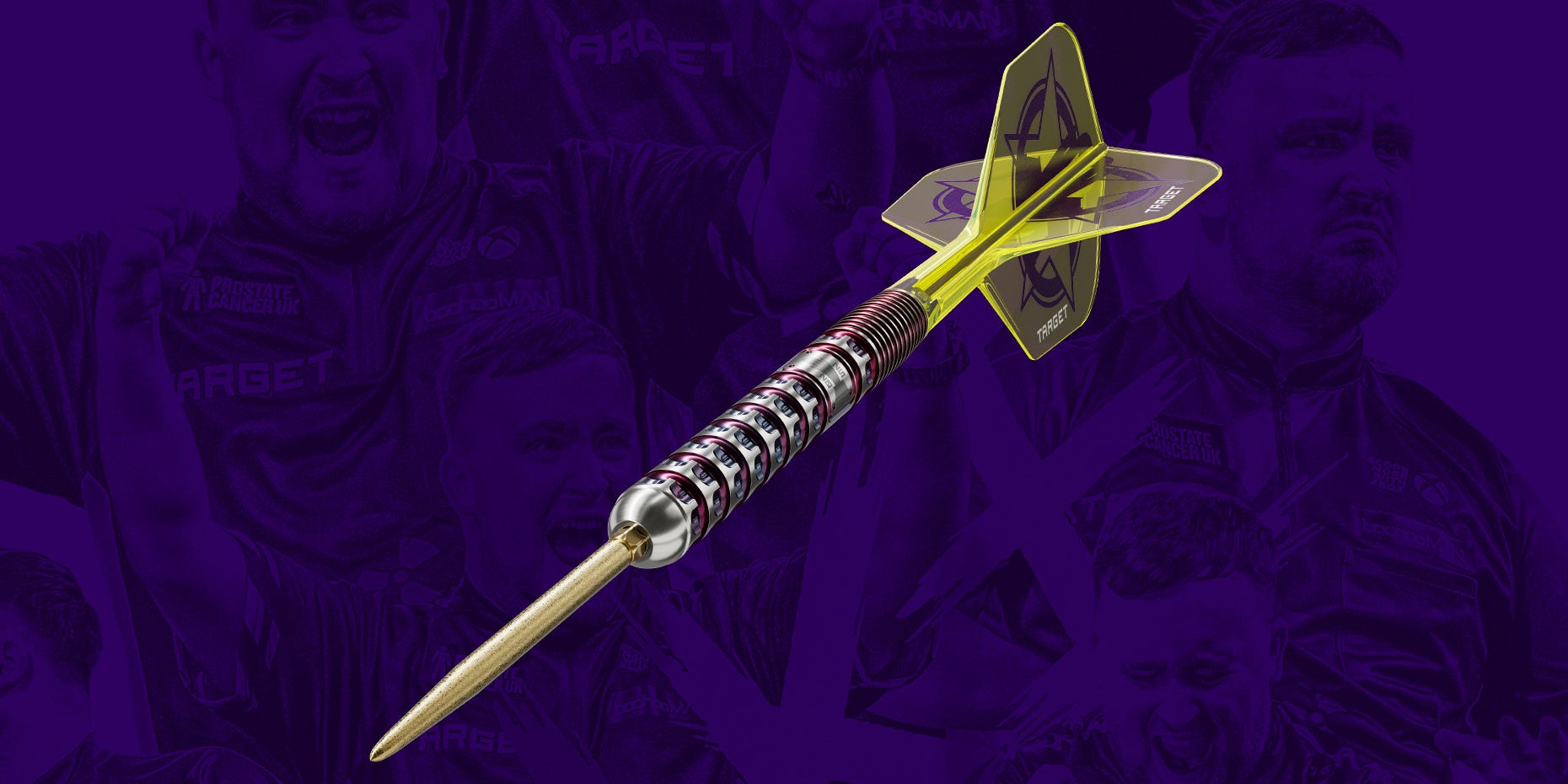 Luke Littler G1 World Champion Edition Swiss Point Dart on purple background