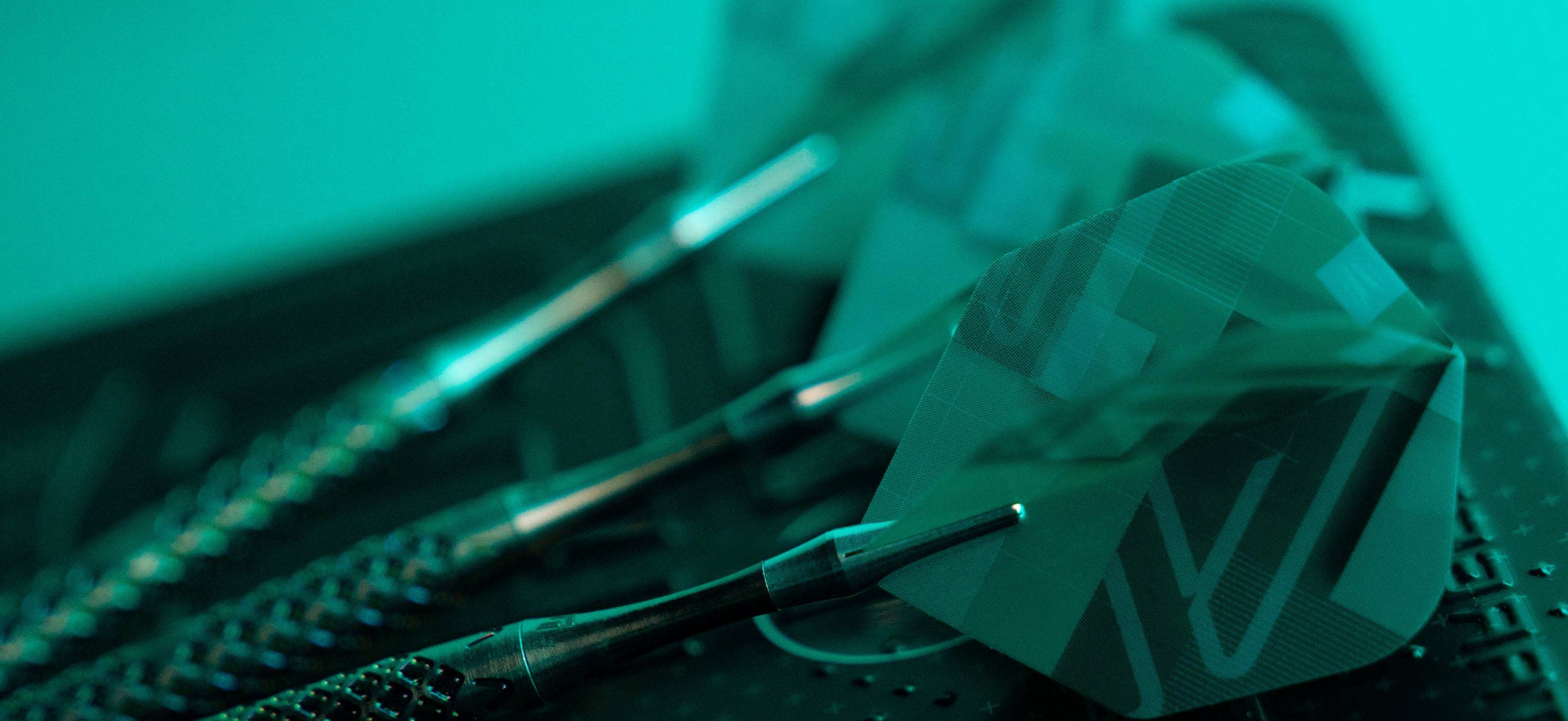 Close up of Rove dart flights and shafts