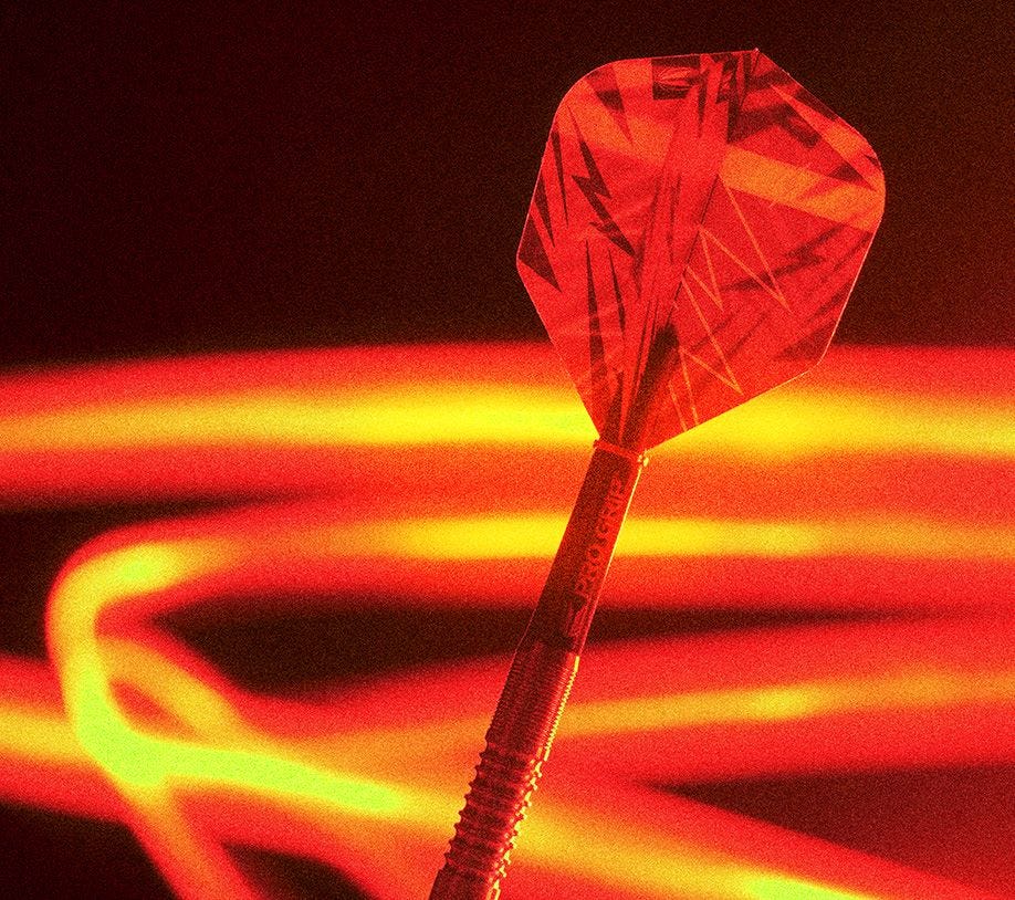 Sebastian Bialecki G1 Dart flight in focus