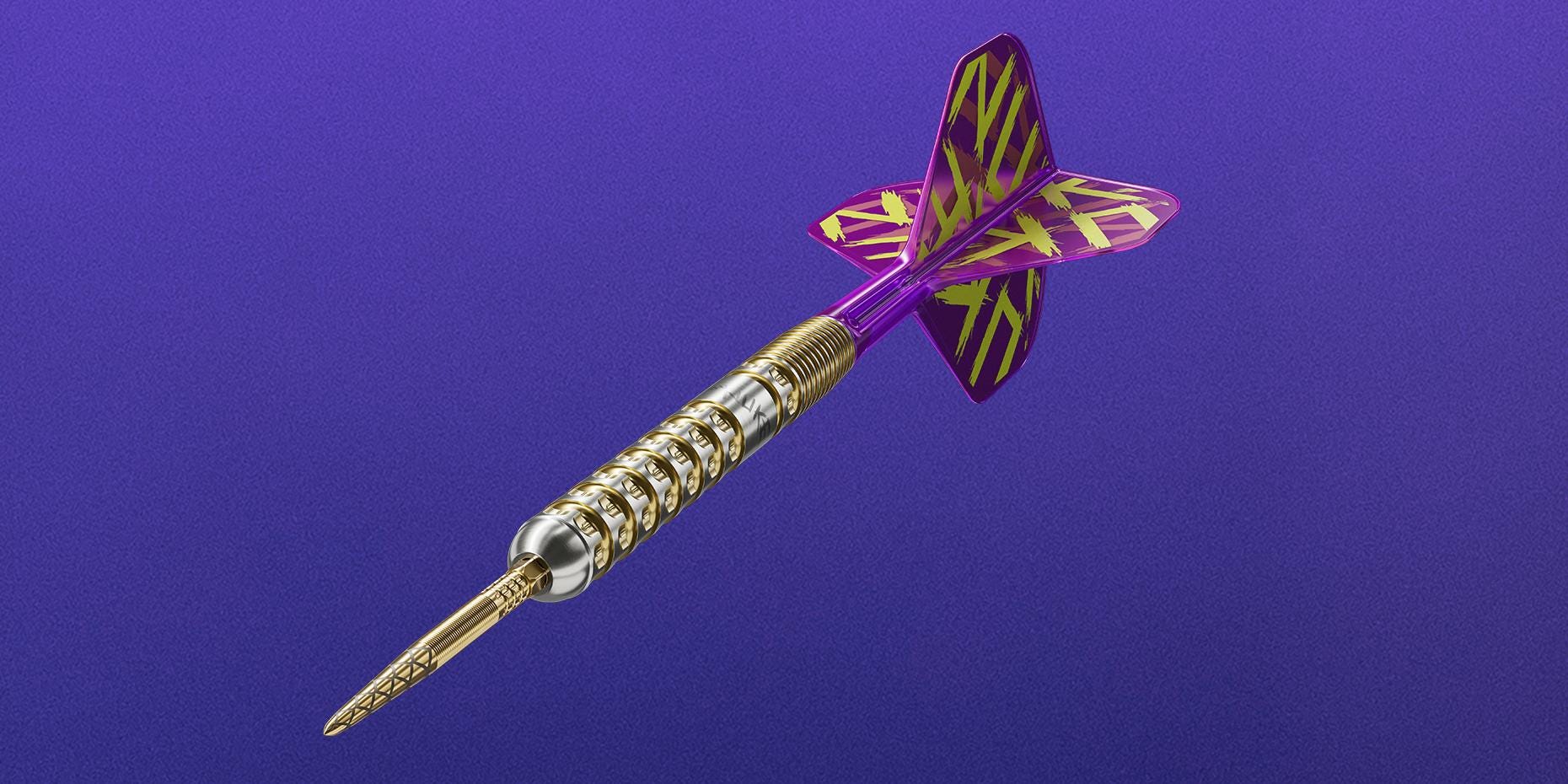 Luke Littler G1 Prodigy steel tip dart angled against a blue background