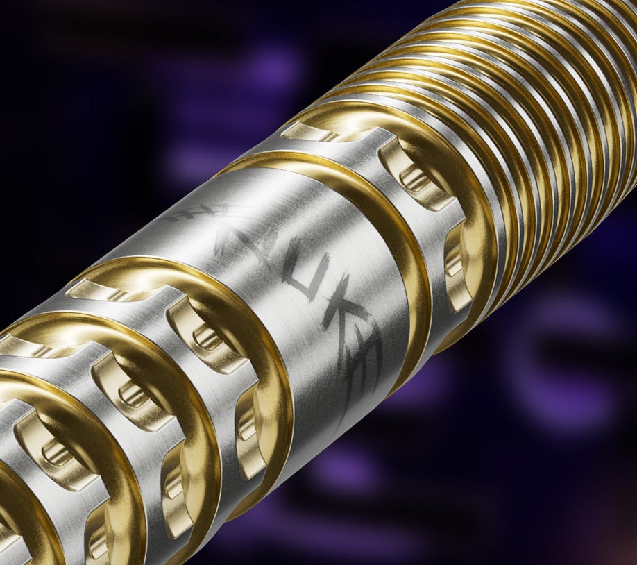 Close-up of the Luke Littler G1 Prodigy dart barrel showcasing the pixel grip.